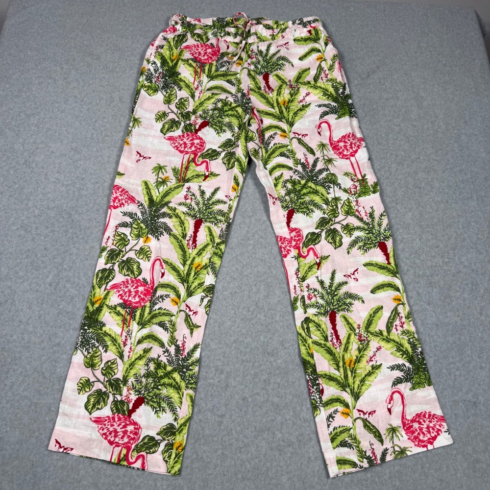 Charter Club Luxury Linen Flamingo Tropical Palm Pants Beach Vacation Small